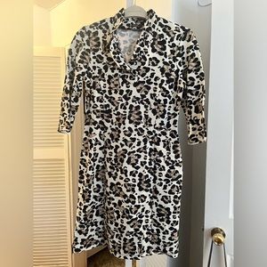 NWT J. McLaughlin Animal Print Dress - beautiful ruffle neckline - Size Small